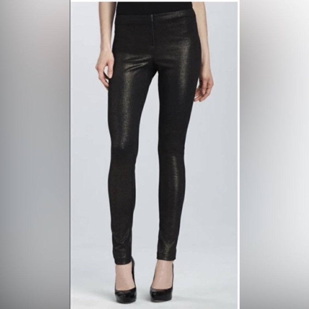 Alice + Olivia x Scoop Faux Leather Metallic Shimmer Black Leggings size 6